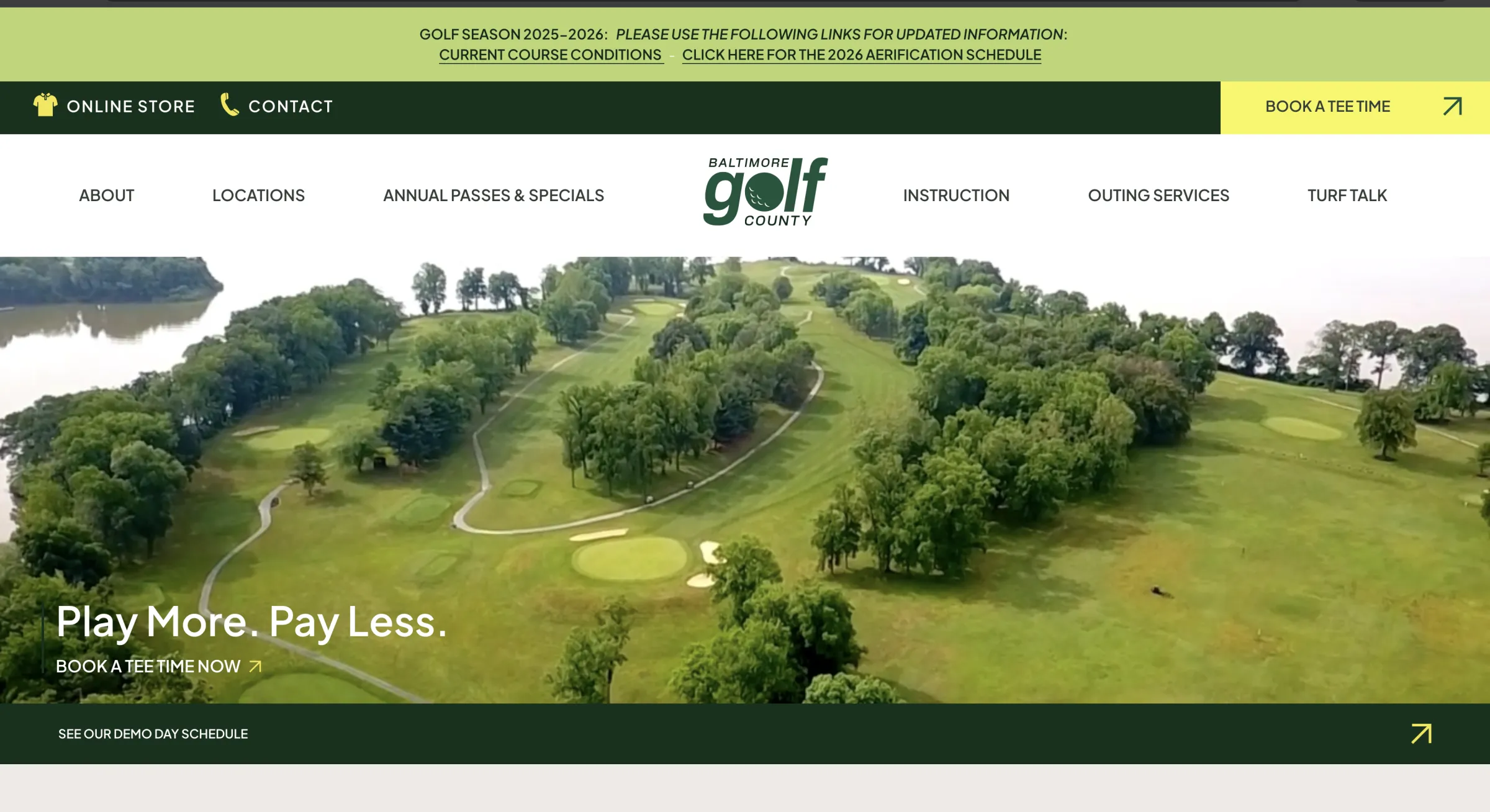 Baltimore County Golf Drupal site homepage screenshot